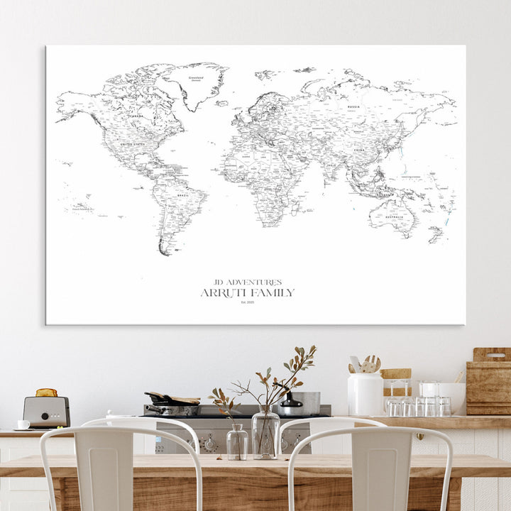Personalized World Map Wall Art Canvas Print - Custom Push Pin Travel Map Canvas - Framed Map Print for Travel Lover Gift