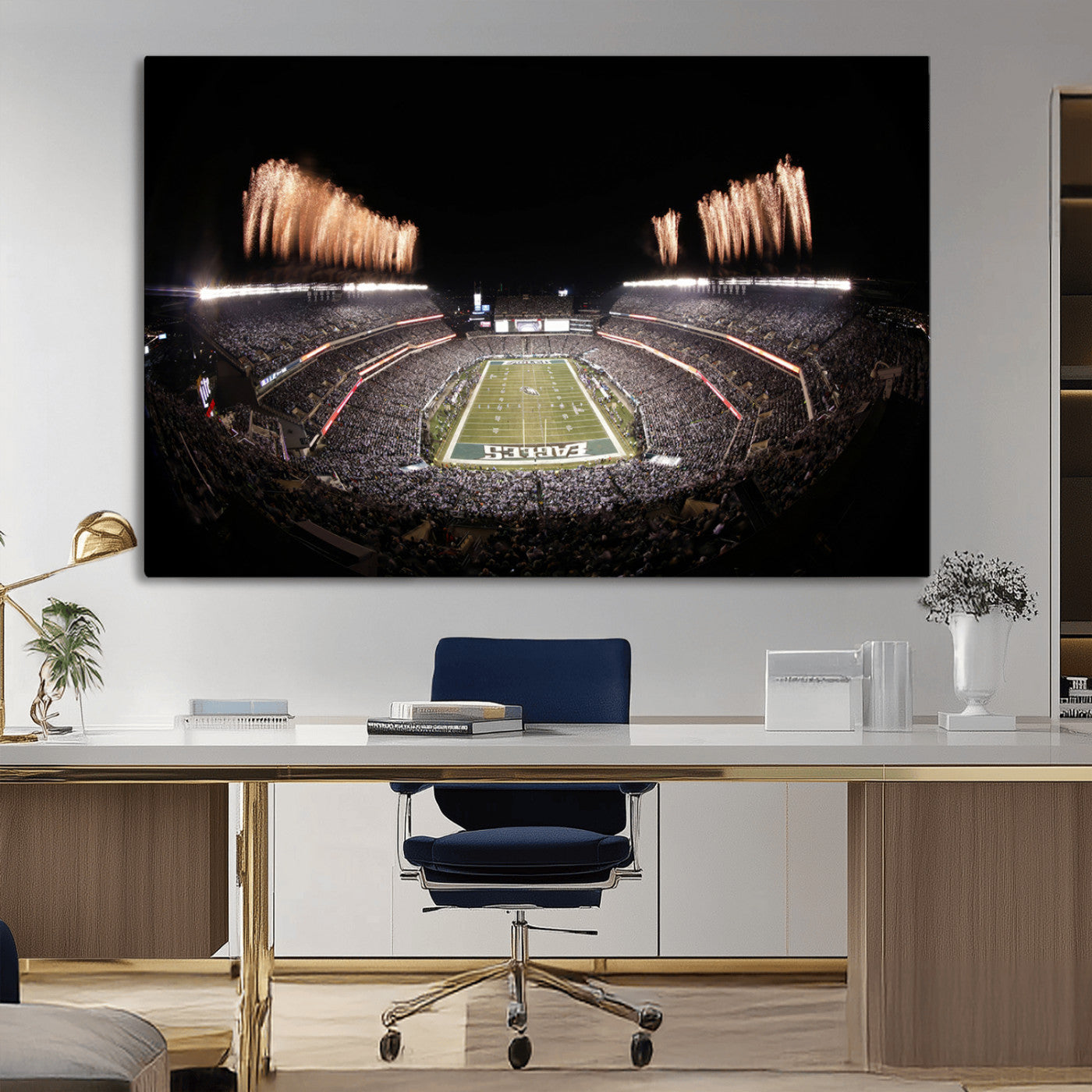 48893-MGV-CV-36X24-Eagles Field Stadium Wall Art - Lincoln Financial Field Fireworks Game Triple Canvas Wall Art -