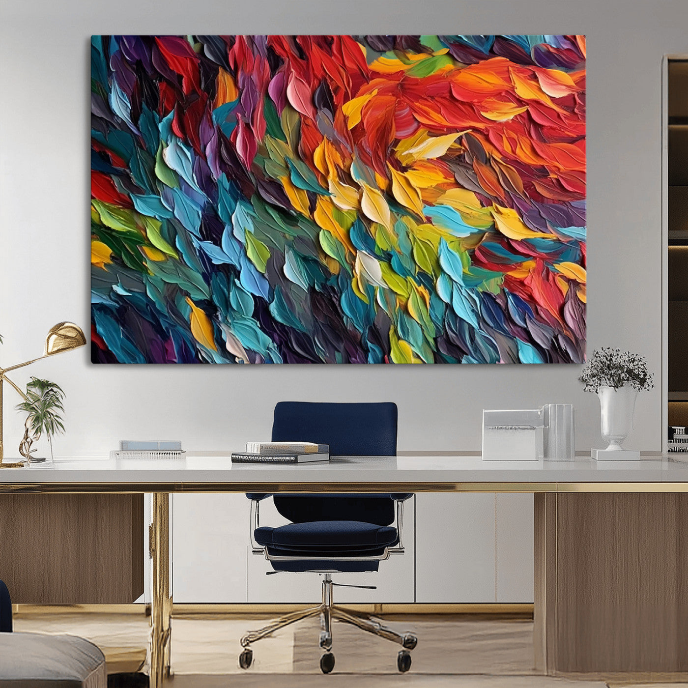 -Vibrant Abstract Leaf Wall Art Canvas Print | Bold Colorful Canvas for Living Room or Office | Ready