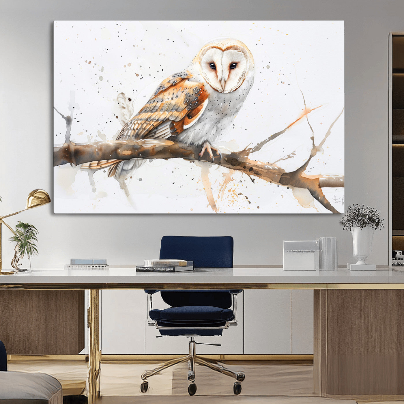 MGV-CV-36X24 - Barn Owl Wall Art on Branch | Stunning Canvas Print for Nature Lovers | Ready to Hang and Framed