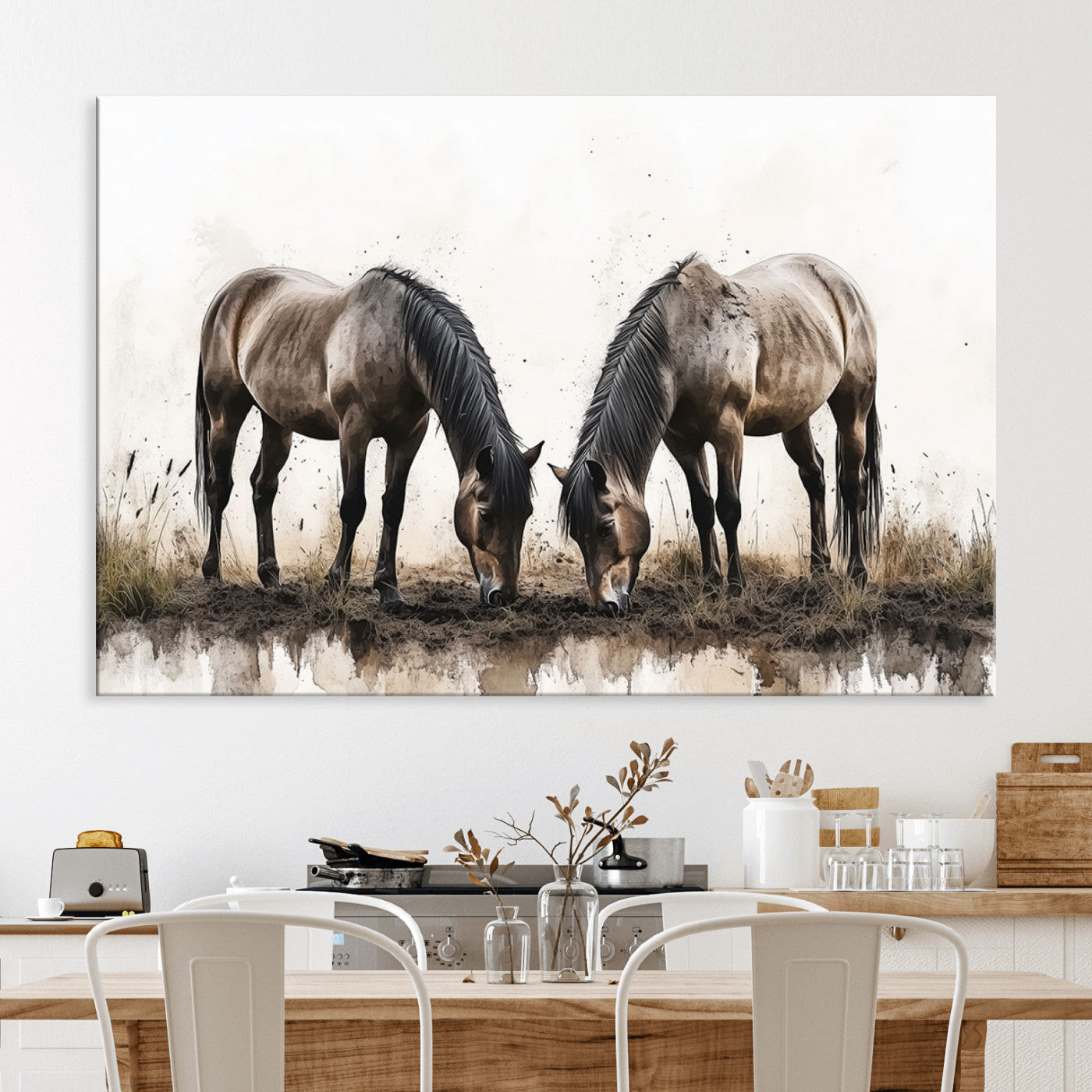 71729-MGV-CV-36X24-Chines Ink Style Horses Wall Art Canvas Print