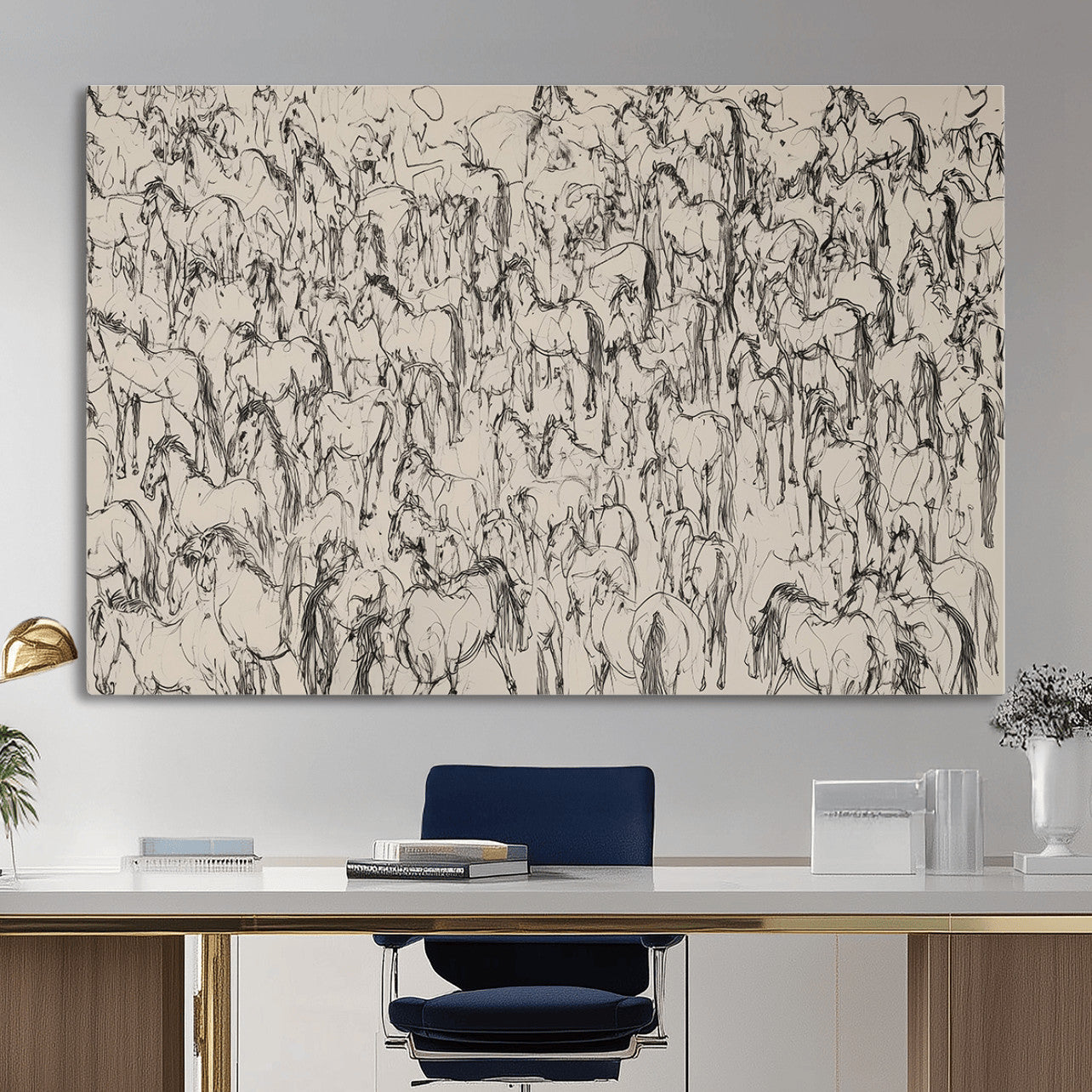 25718-MGV-CV-36X24 - Abstract Horse Sketch Wall Art | Ready to Hang and Framed | Farmhouse Wall Decor for Barn Wall