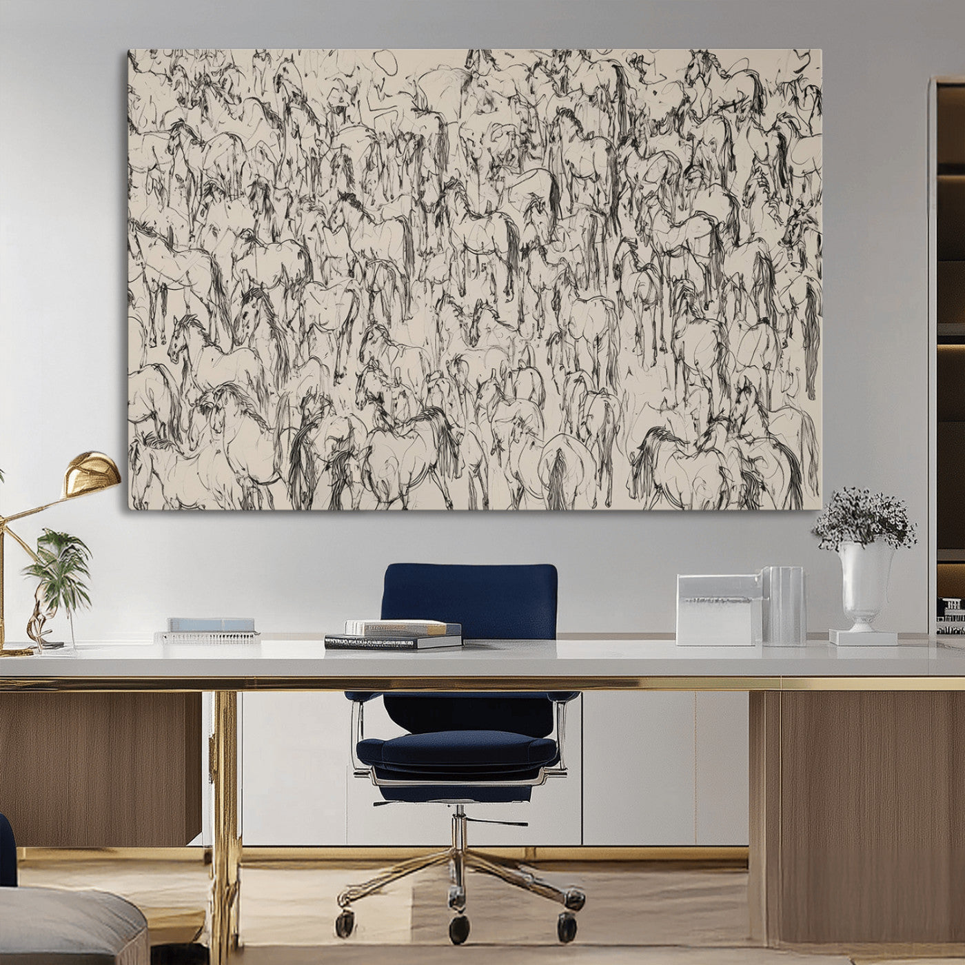 25718-MGV-CV-36X24-Abstract Horse Sketch Wall Art | Ready to Hang and Framed | Farmhouse Wall Decor for Living Room or