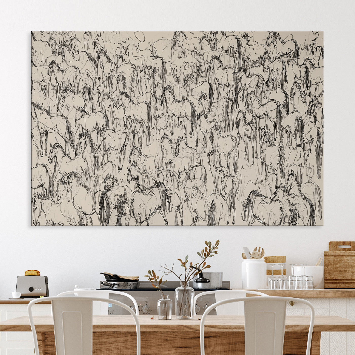 MGV-CV-36X24 - Abstract Horse Sketch Wall Art | Ready to Hang and Framed | Farmhouse Wall Decor for Living Room or