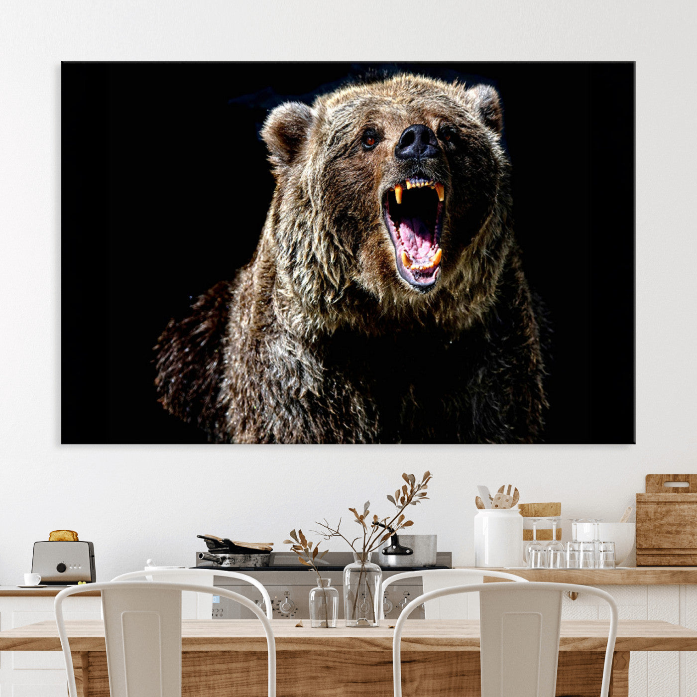 17625-MGV-CV-36X24-Grizzly Bear Canvas Print | Wildlife Wall Art for Cabin Decor | Ready to Hang Framed