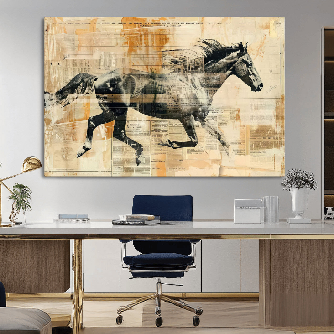 MGV-CV-36X24 - Chines Style Running Horse Western Wall Art | Farmhouse Wall Decor | Ready to Hang Framed Canvas