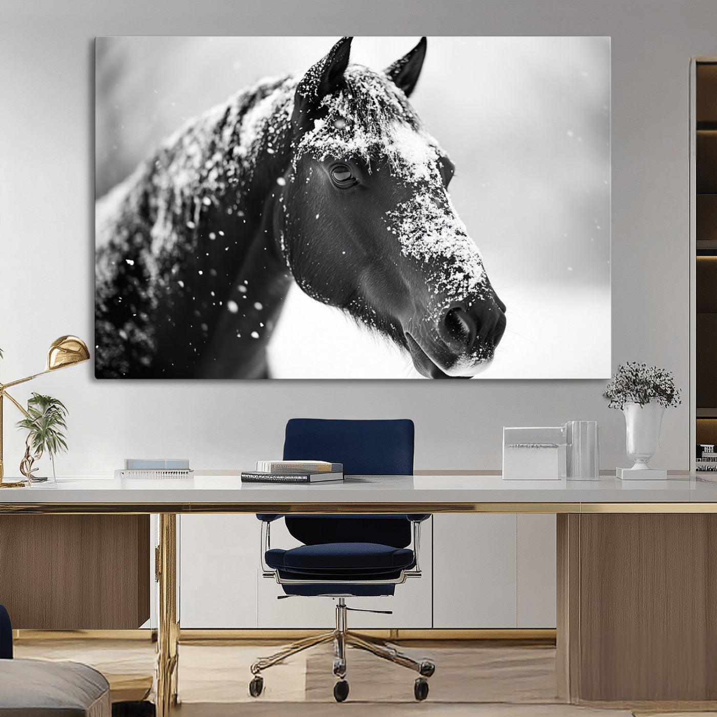 MGV-CV-36X24 - Horse Canvas Print - Winter Horse Snow Wall Art Canvas Print