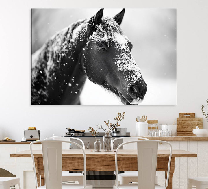 The Horse Canvas Print - Winter Horse Snow Wall Art captures winters essence beautifully.