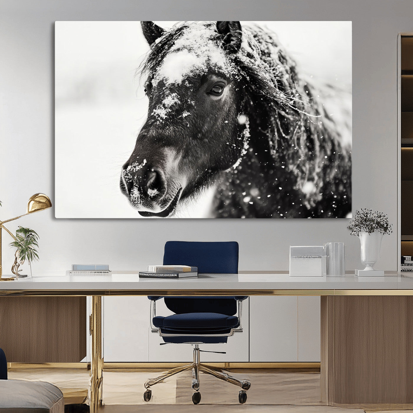 MGV-CV-36X24 - Framed Black and White Horse Wall Art | Ready to Hang and Framed | Farmhouse and Western Wall Decor