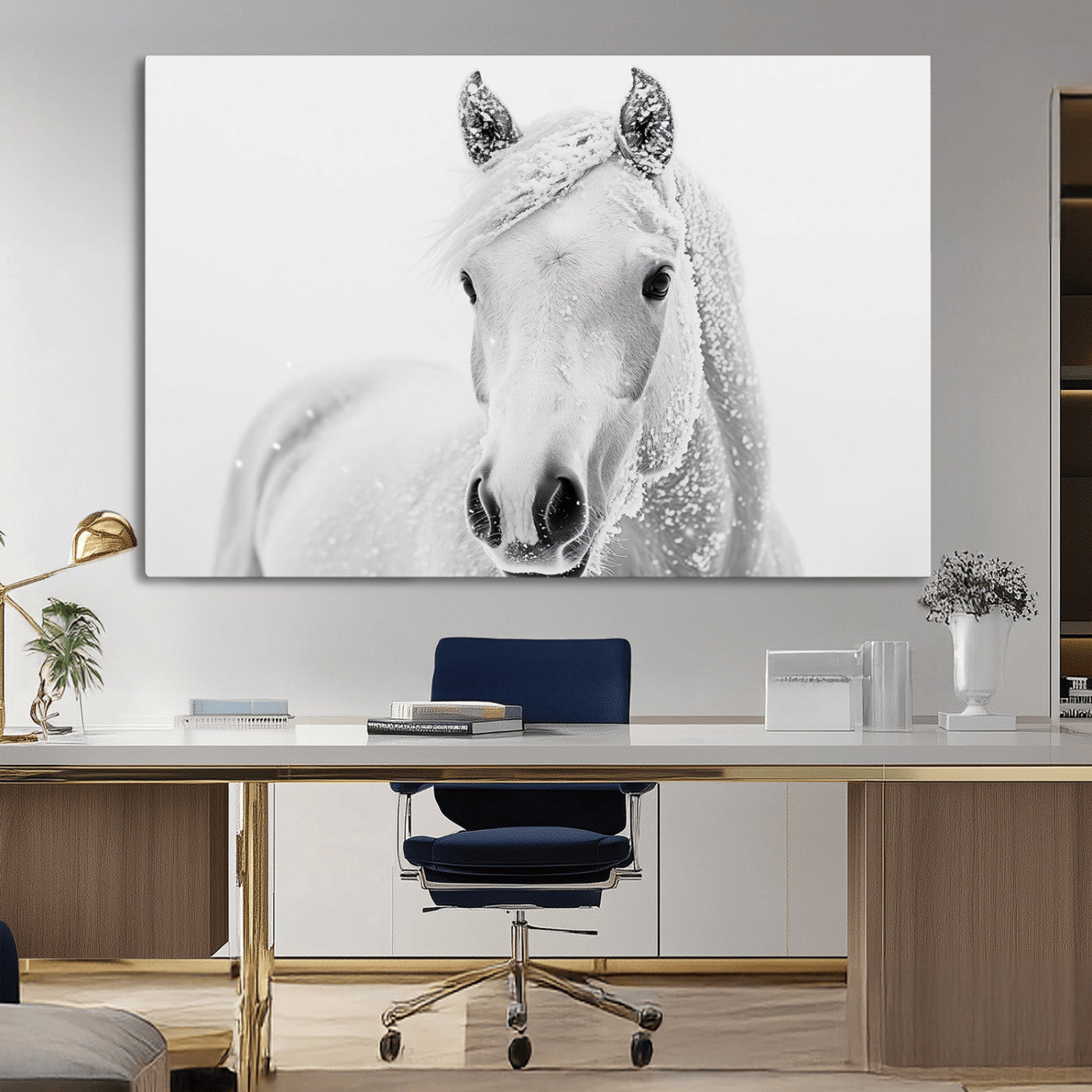 MGV-CV-36X24 - Majestic White Horse Wall Art | Ready to Hang and Framed | Farmhouse Wall Decor for Living Room
