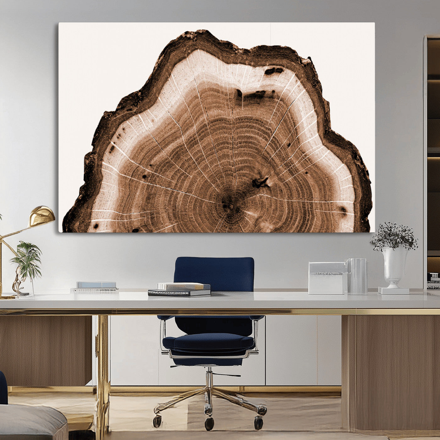 45195-MGV-CV-36X24-Rustic Wood Rings Wall Art | Nature-Inspired Tree Ring Canvas Print | Ready to Hang and Framed for