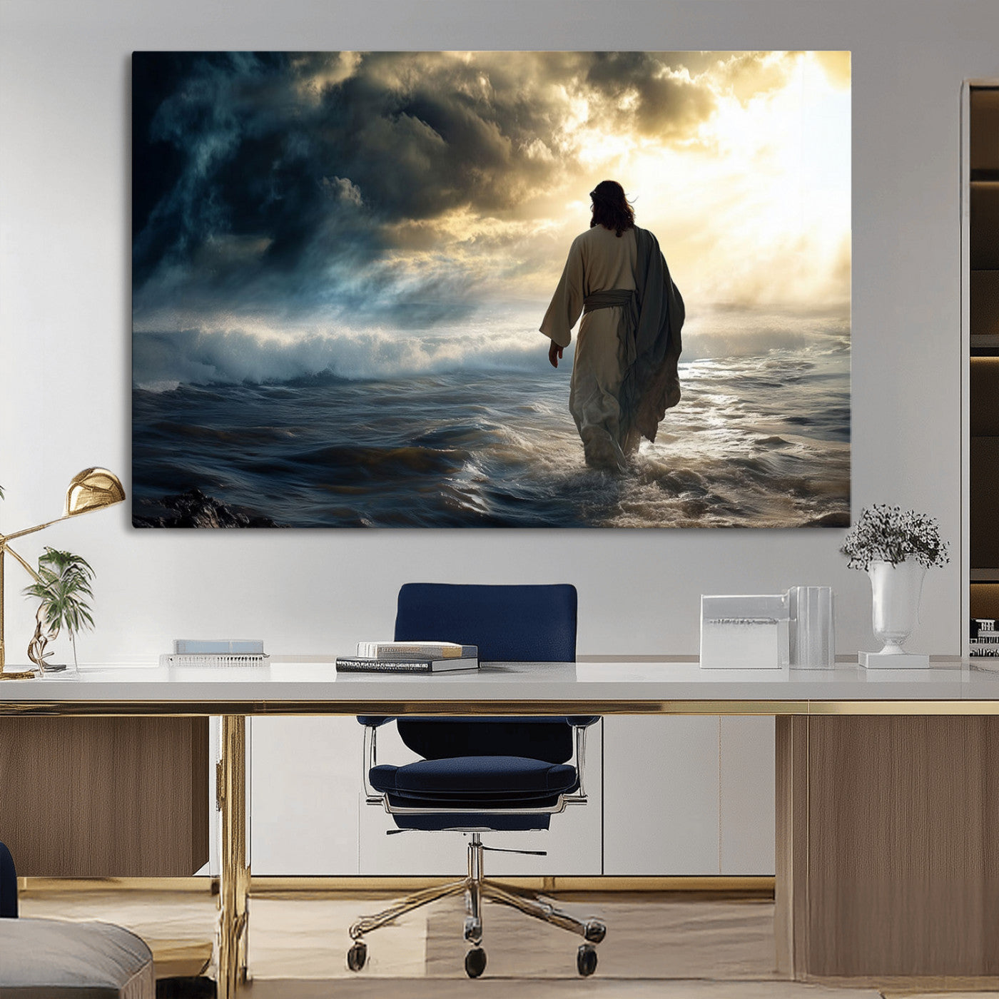 MGV-CV-36X24 - Jesus Walking on Water Wall Art | Canvas Print | Ready to Hang | Christian Home Decor | Spiritual