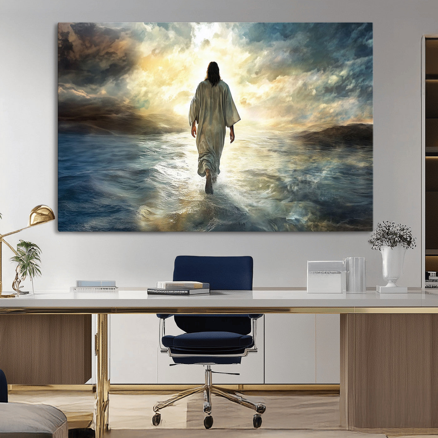 MGV-CV-36X24 - Jesus Walking on Water Wall Art | Canvas Print | Ready to Hang | Christian Home Decor | Spiritual