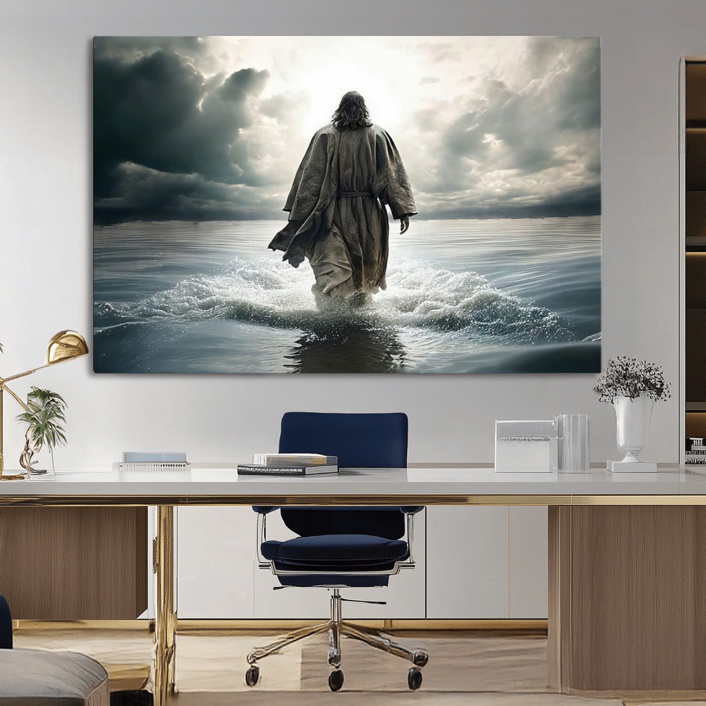MGV-CV-36X24 - Jesus Walking on Water Wall Art | Canvas Print | Ready to Hang | Christian Home Decor | Spiritual