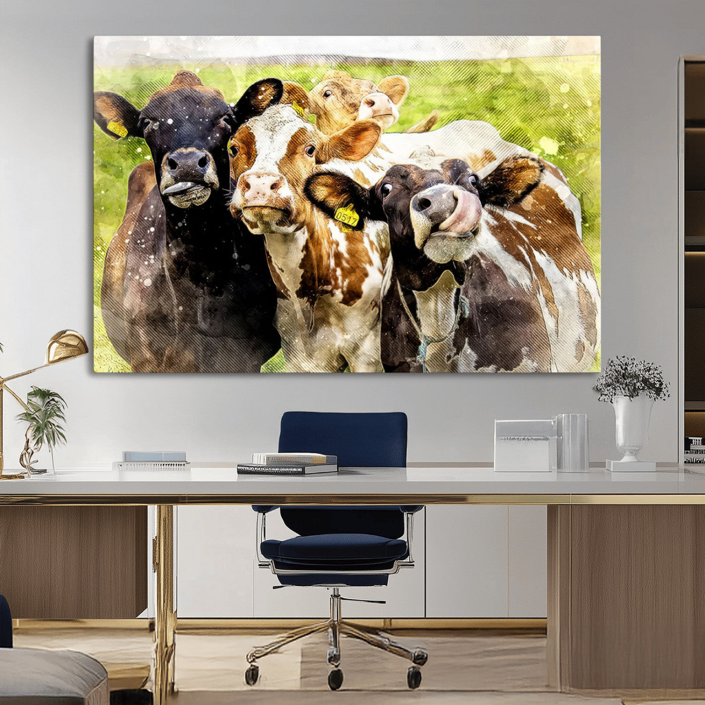 MGV-CV-36X24 - Curious Cows Farmhouse Wall Art | Ready to Hang and Framed Canvas Print | Rustic Farm Decor