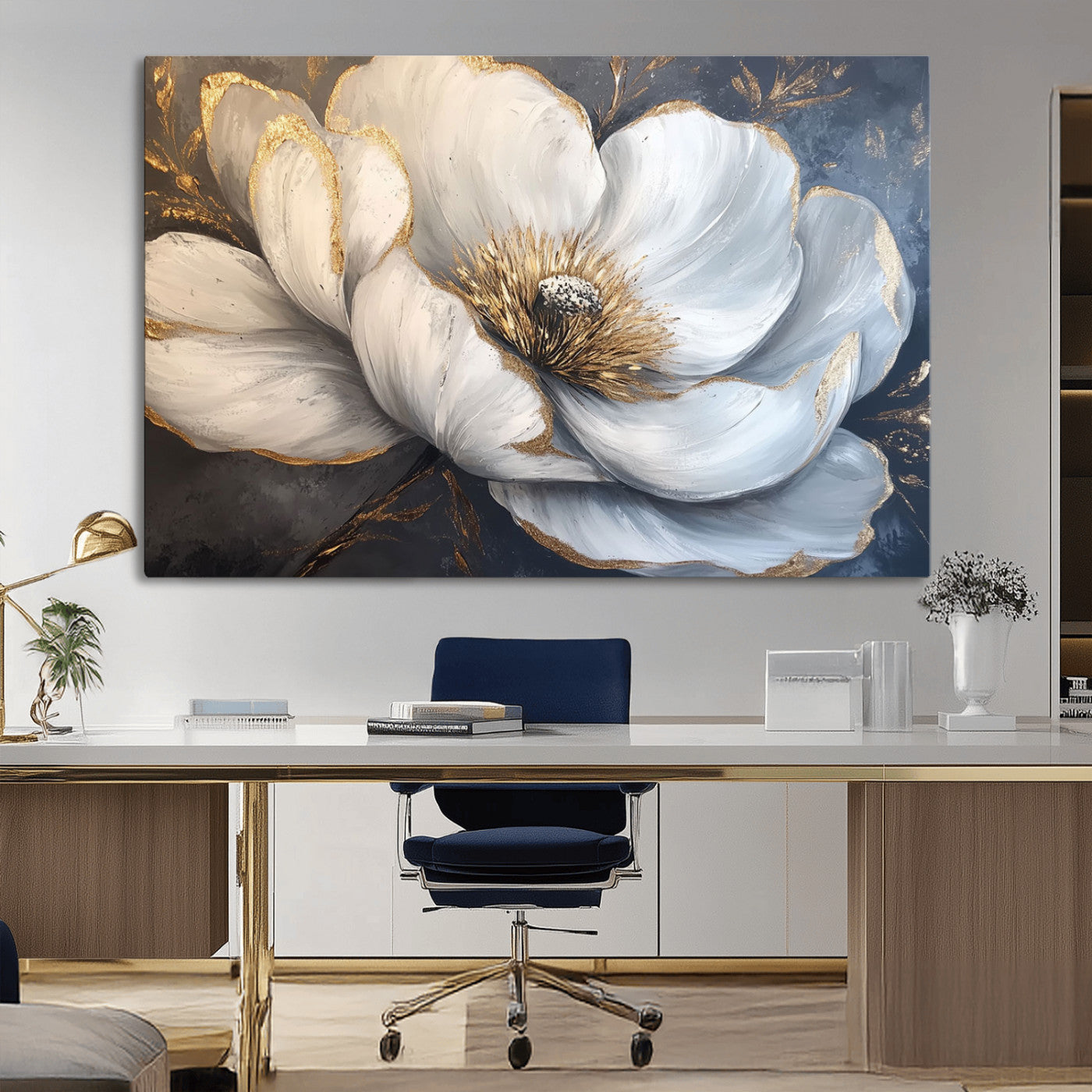 MGV-CV-36X24 - White Magnolia Flower Wall Art Canvas Print | Abstract Floral Wall Decor | Elegant Bloom Artwork |