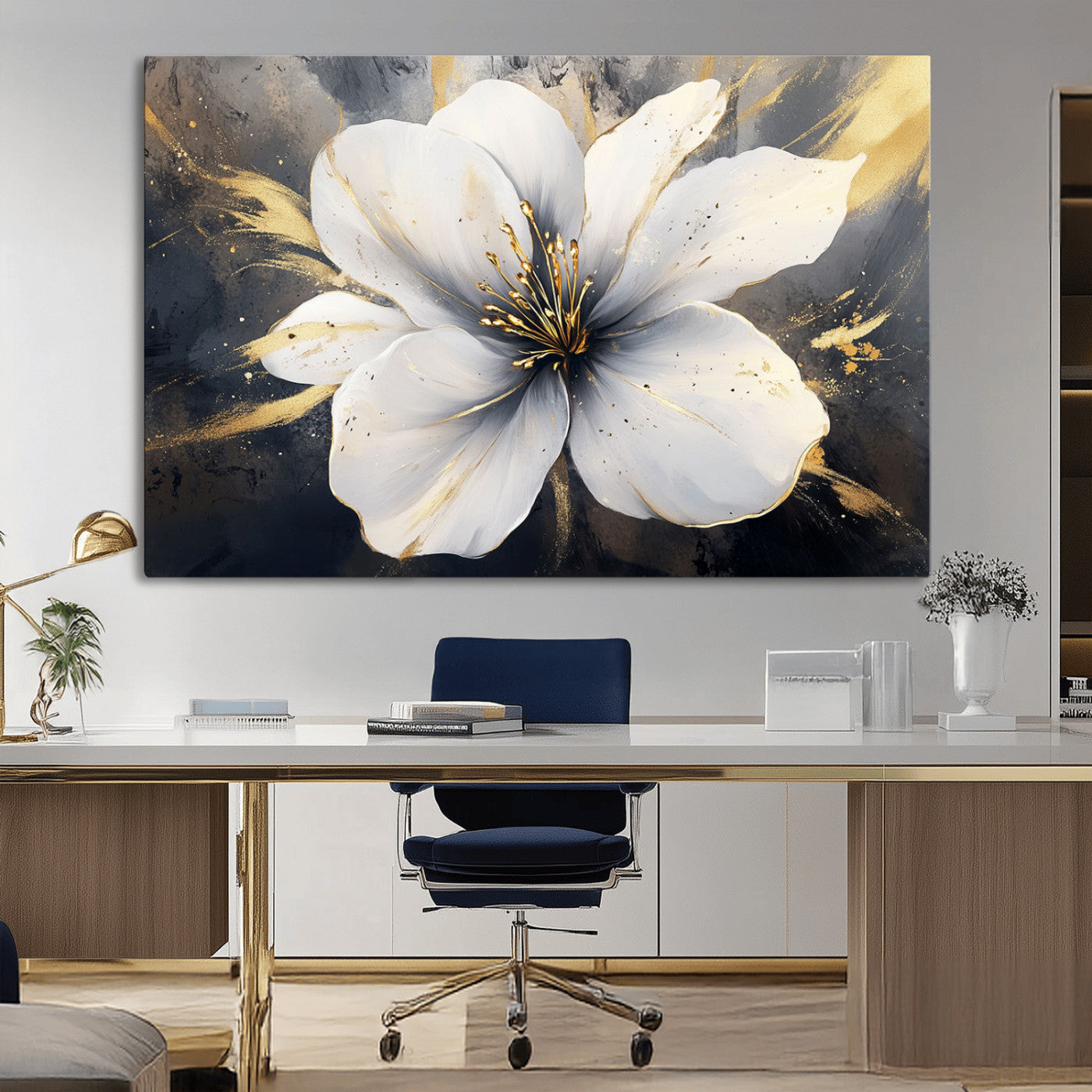 MGV-CV-36X24 - White Flower Wall Art Canvas Print | Ready to Hang | Abstract Floral Wall Decor | Elegant Bloom