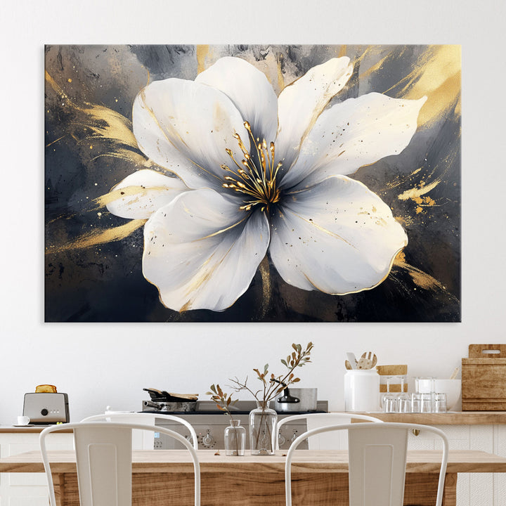 White Flower Wall Art | Canvas Print | Ready to Hang | Abstract Floral Wall Decor | Elegant Bloom Artwork | Framed for Living Room or Bedroom