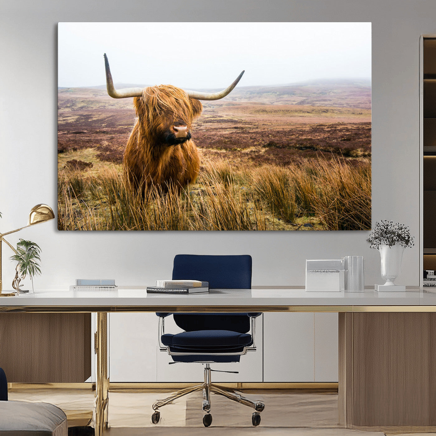 97274-MGV-CV-36X24-Scottish Highland Cow Canvas Wall Art – Rustic Farmhouse Charm with Highland Cattle – Ready to Hang