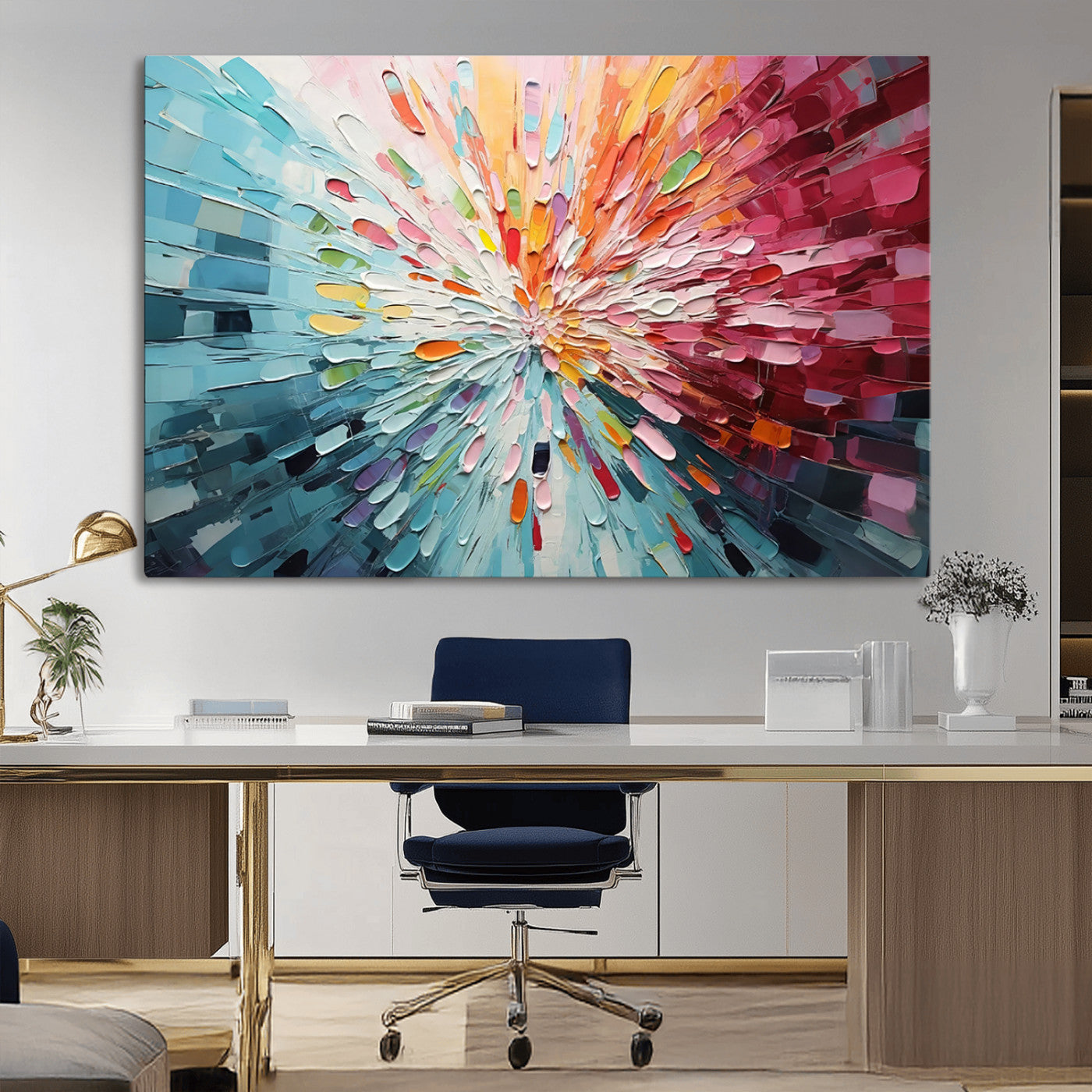 MGV-CV-36X24 - Radiant Bloom Abstract Floral Wall Art Canvas Print - Colorful Burst - Modern Living Room Decor -