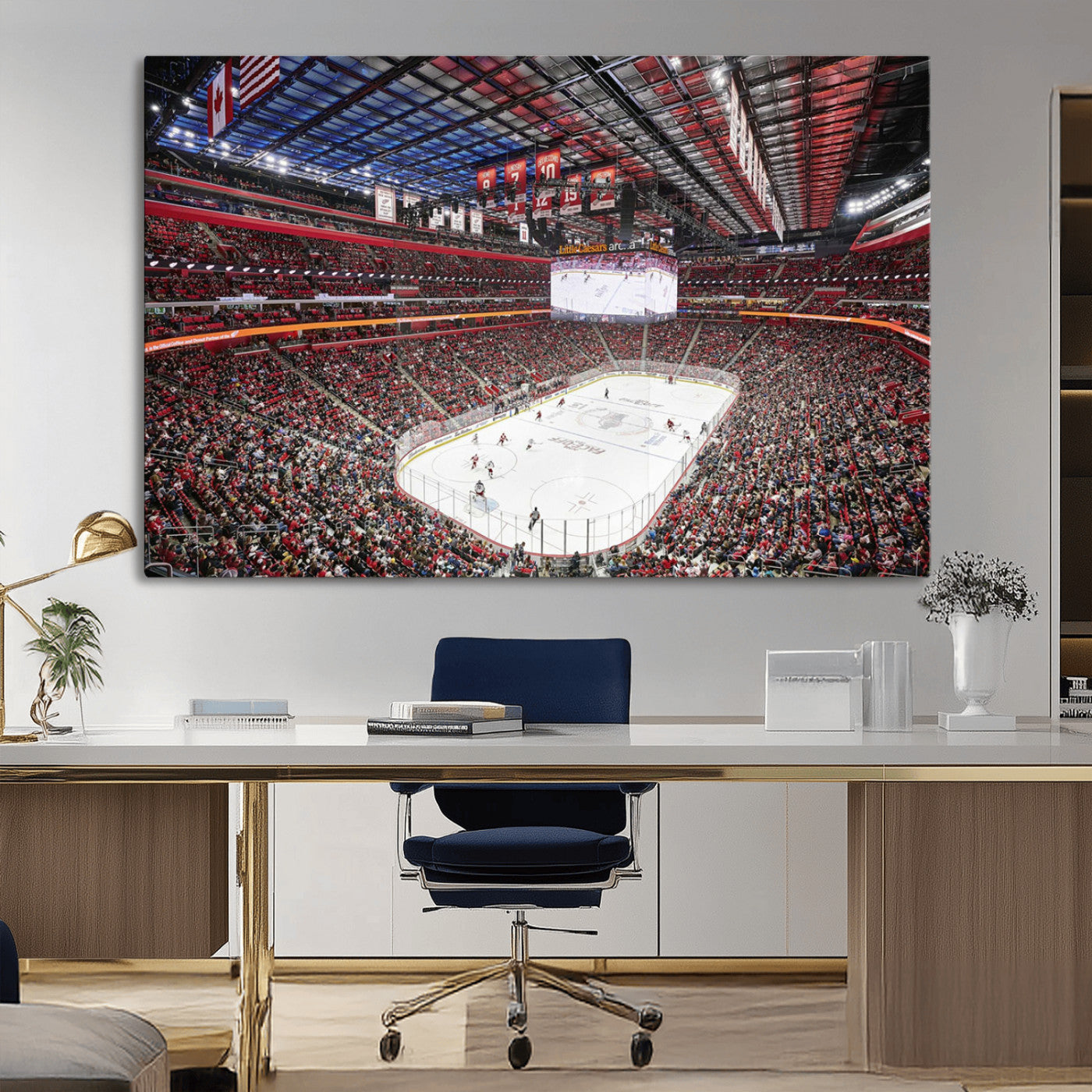 MGV-CV-36X24 - Barton Malow Little Caesars Arena Detroit Wall Art Canvas Print - Detroit Hockey and Basketball