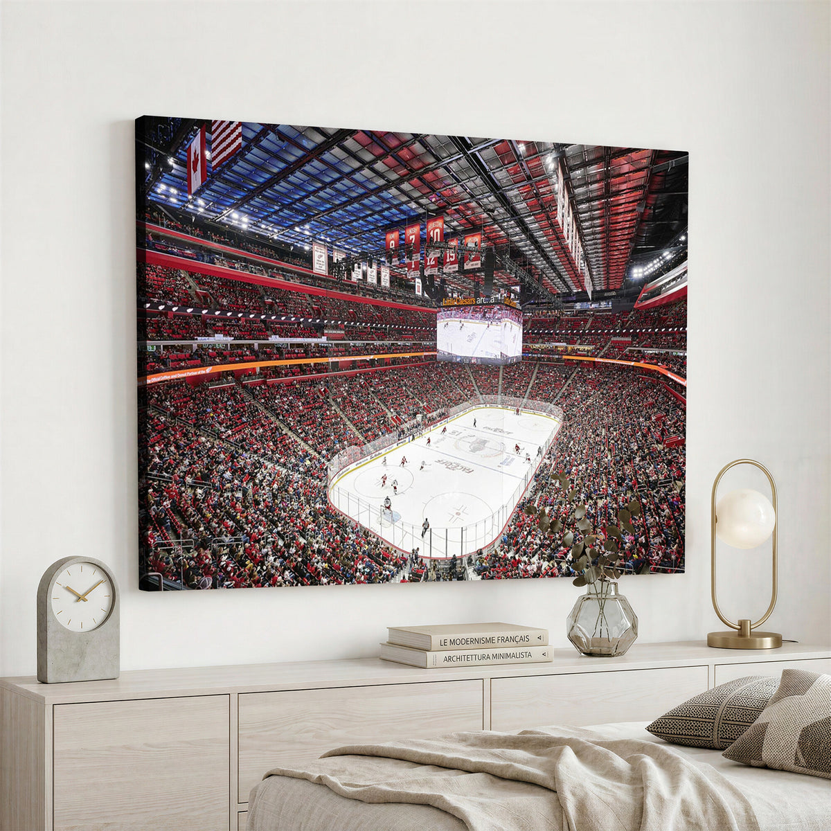 62263-MGV-CV-36X24 - Barton Malow Little Caesars Arena Detroit Wall Art Canvas Print - Detroit Hockey and Basketball