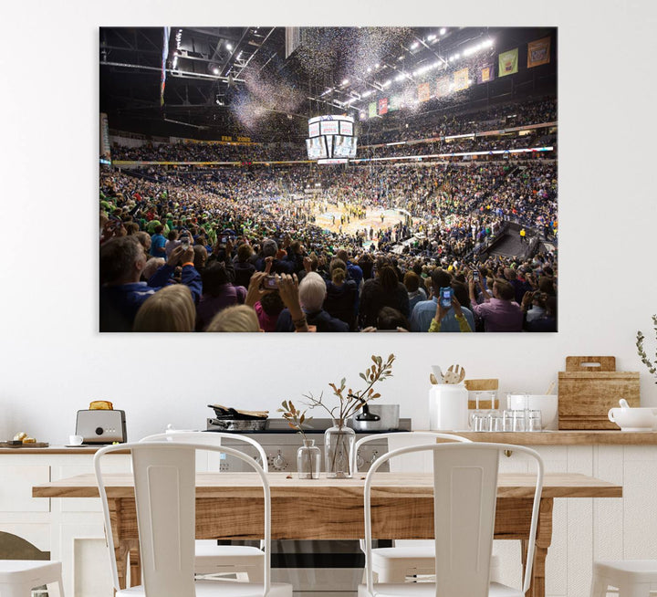 Our ready-to-hang canvas print captures the vibrant scene of the Bridgestone Arena illuminated with fans and confetti.