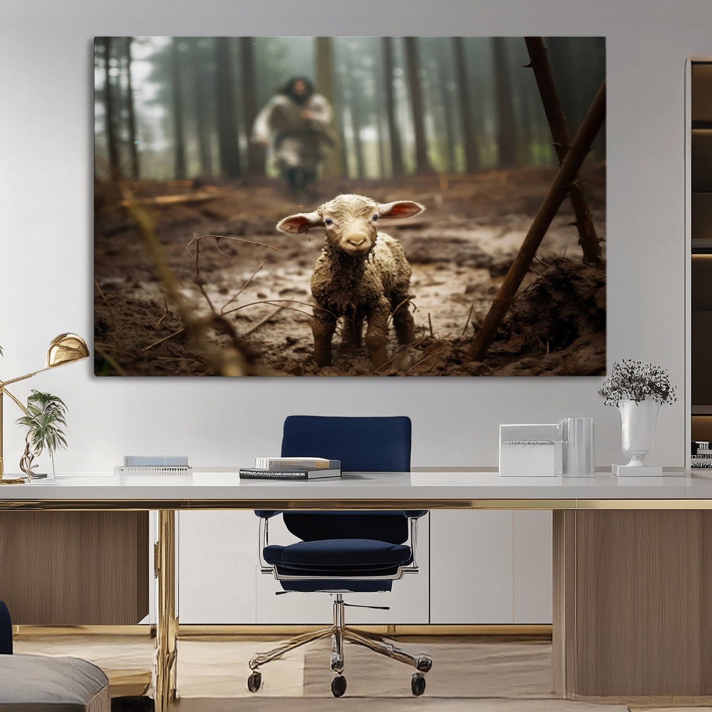 MGV-CV-36X24 - Jesus Running After a Lost Lamb Canvas Wall Art Print