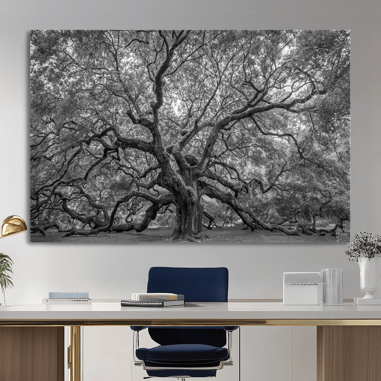 97240-MGV-CV-36X24 - Large Angel Oak Tree Black and White Canvas Print