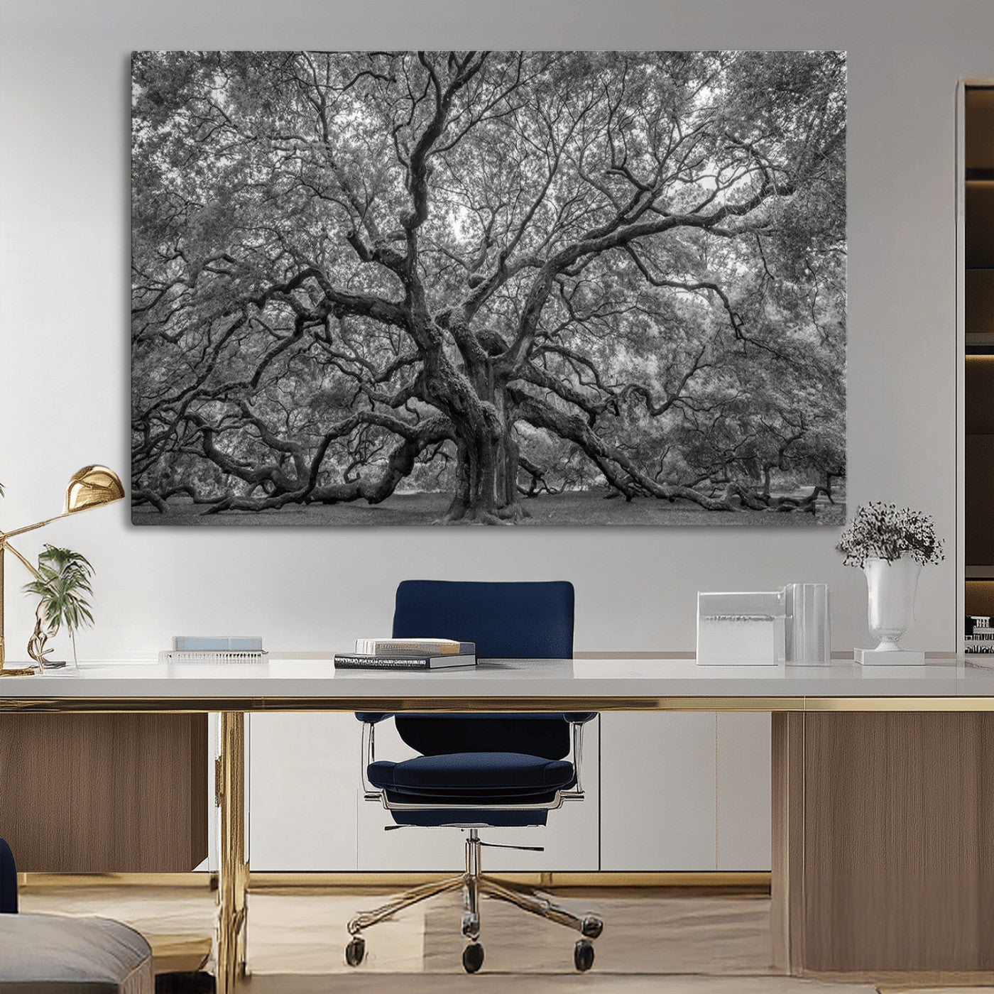 97240-MGV-CV-36X24-Majestic Angel Oak Tree Black and White Canvas Print – Multi Panel Wall Art, Giclée Print, Ready to