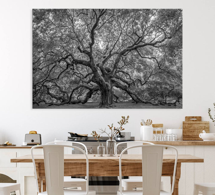 The Majestic Angel Oak Tree canvas print enhances minimalistic decor with its nature photography.