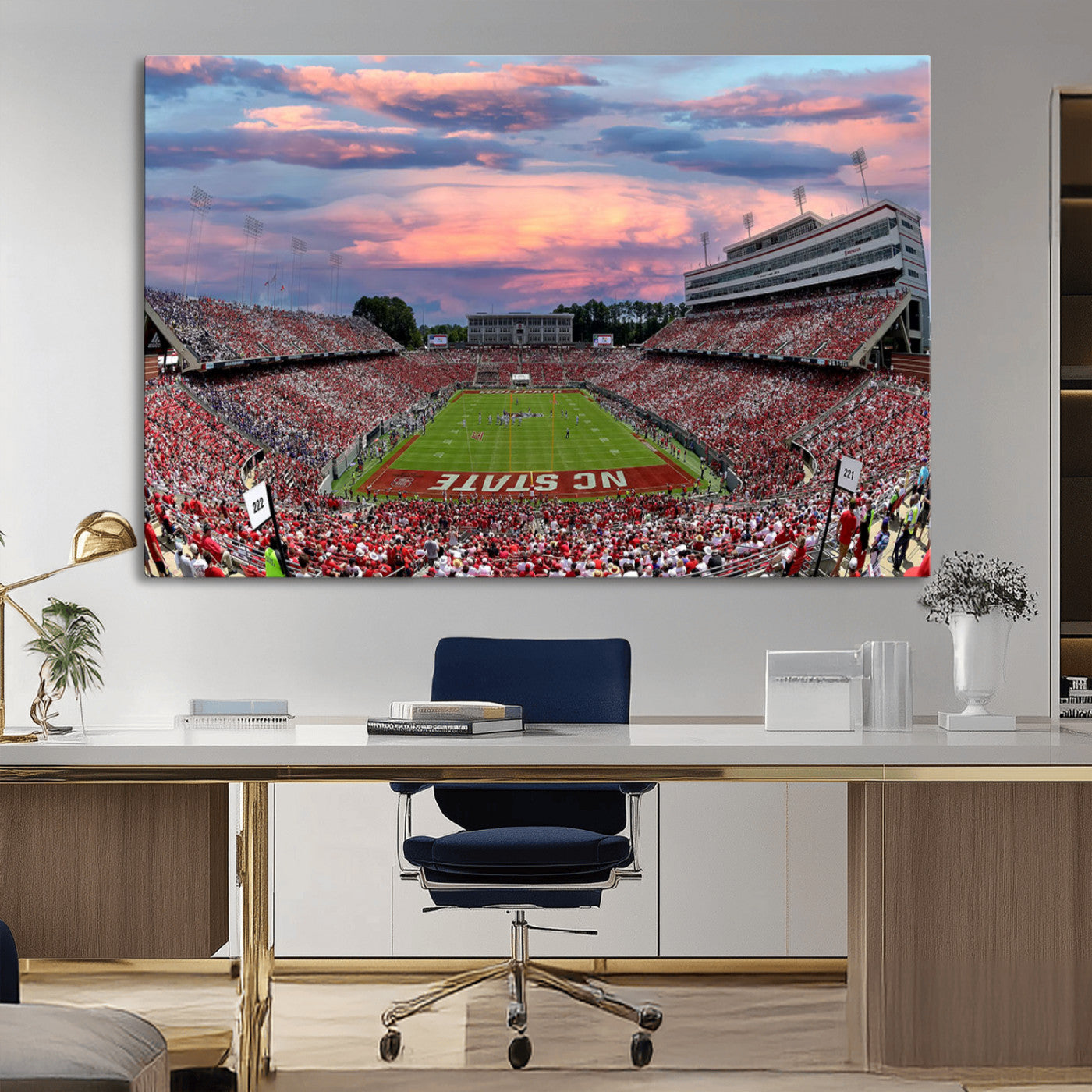 MGV-CV-36X24 - Carter-Finley Stadium Art Sunset Game Triple Canvas Wall Art - NC State Wolfpack Football Match