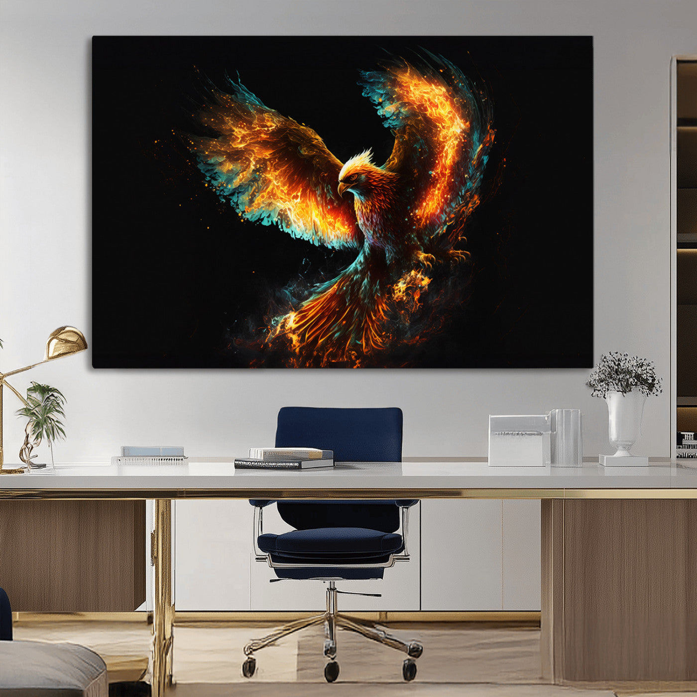 MGV-CV-36X24 - Fiery Phoenix Canvas Print | Ready to Hang Wall Art | Bold Fantasy Decor for Living Room | Majestic