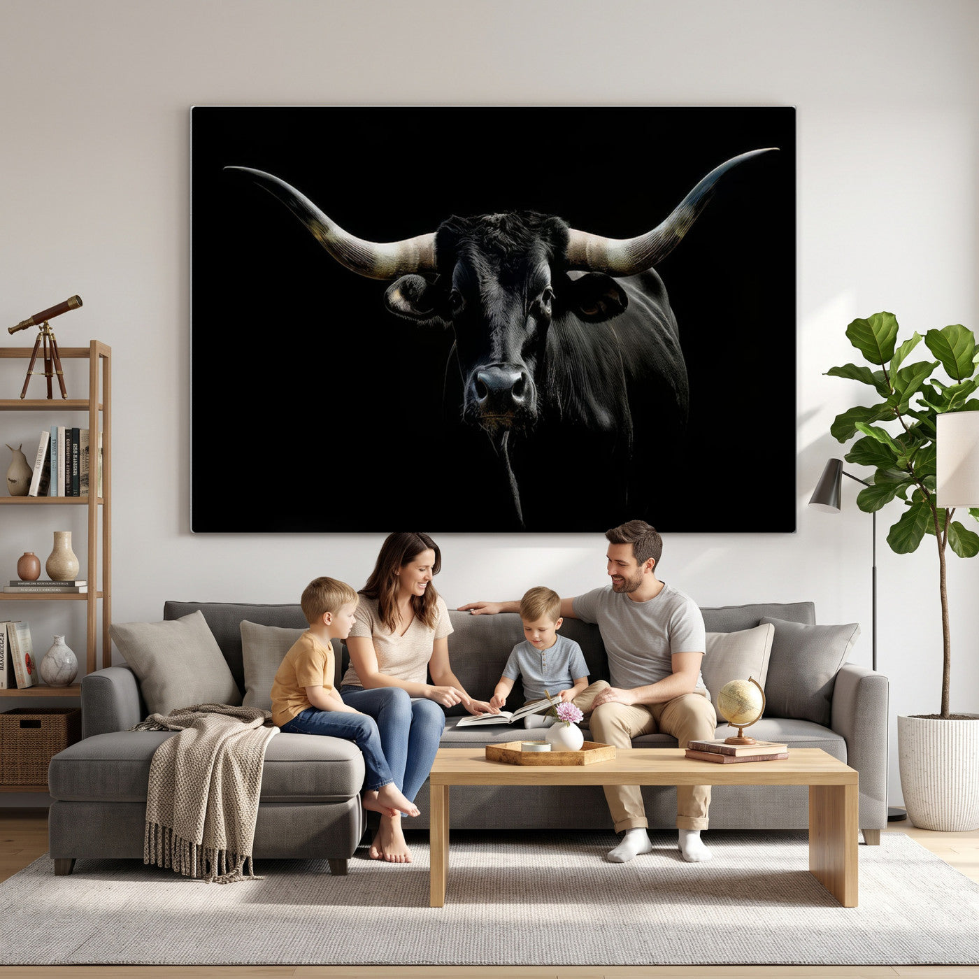 37889-MGV-CV-36X24 - Texas Longhorn Canvas Wall Art - Rustic Western Longhorn Bull Print in Brown & Black - Farmhouse Decor for Living Room, Office, or Ranch