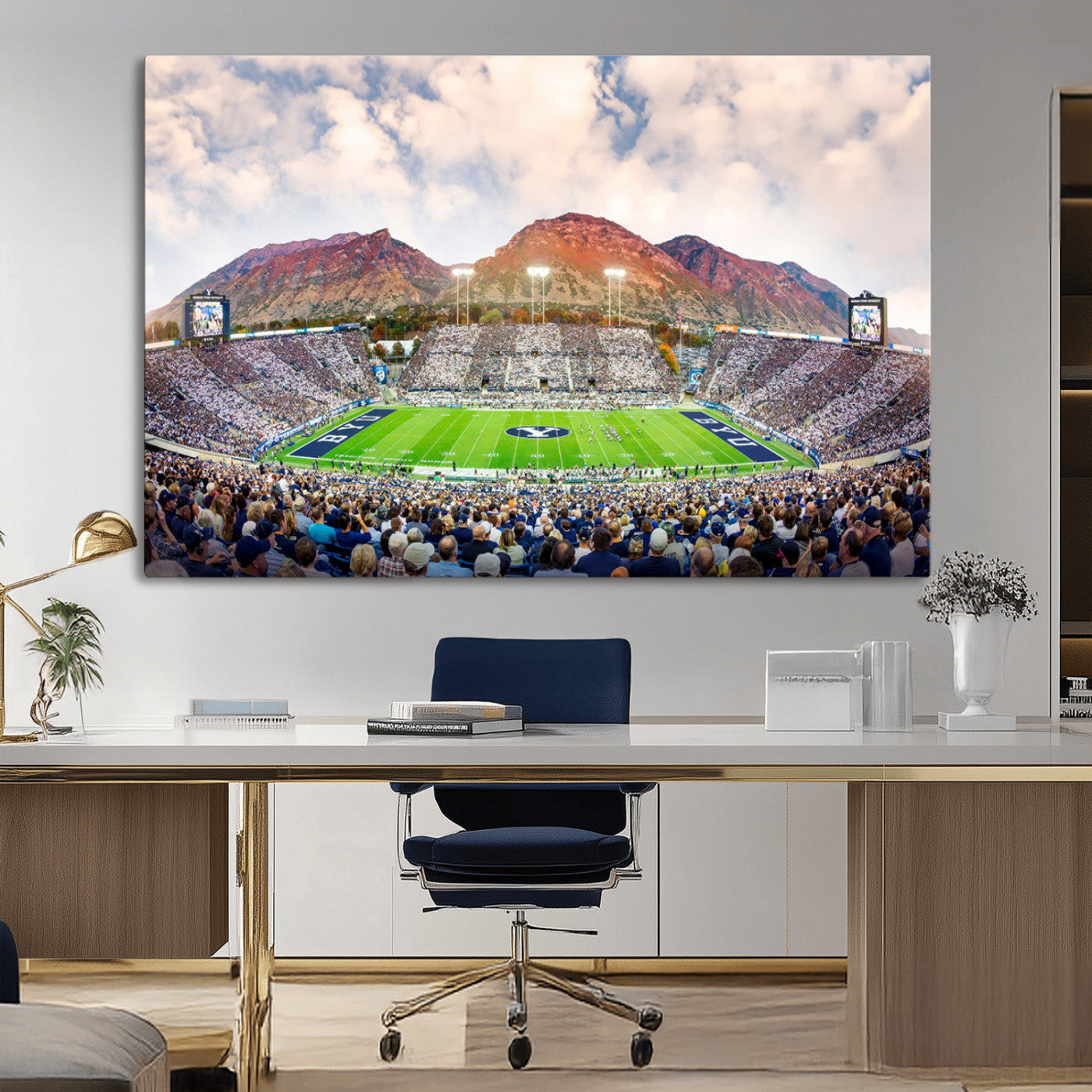 MGV-CV-36X24 - Brigham Young University Cougars Football Team Print - Provo LaVell Edwards Stadium Wall Art Canvas
