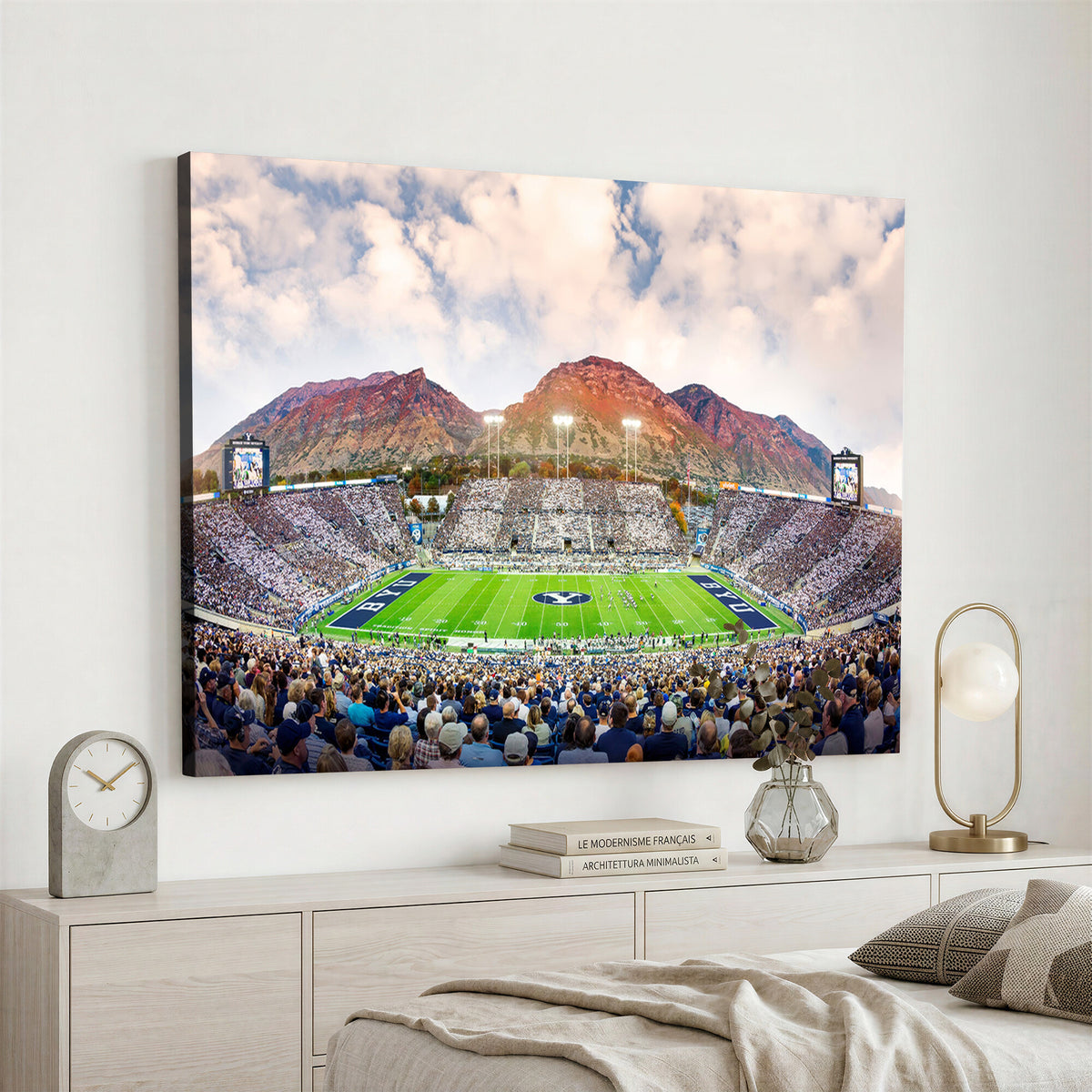 85734-MGV-CV-36X24 - Brigham Young University Cougars Football Team Print - Provo LaVell Edwards Stadium Wall Art Canvas