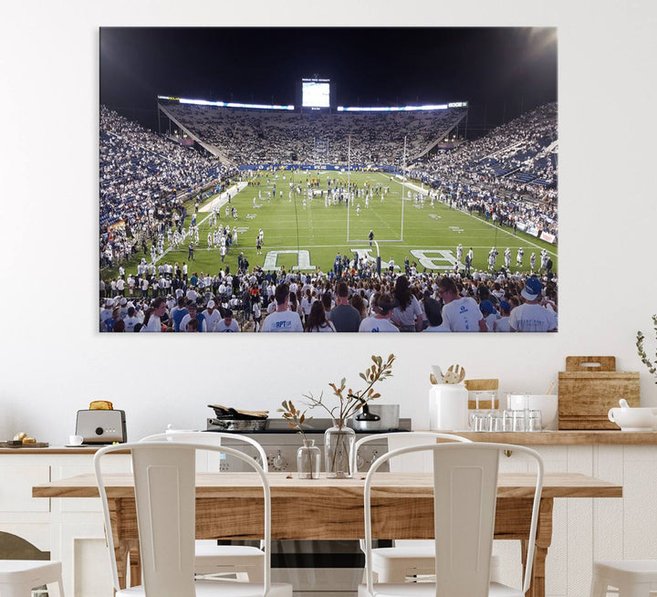 The wall art is a premium canvas of LaVell Edwards Stadium, offering a gallery-quality finish that showcases BYU Cougars pride.