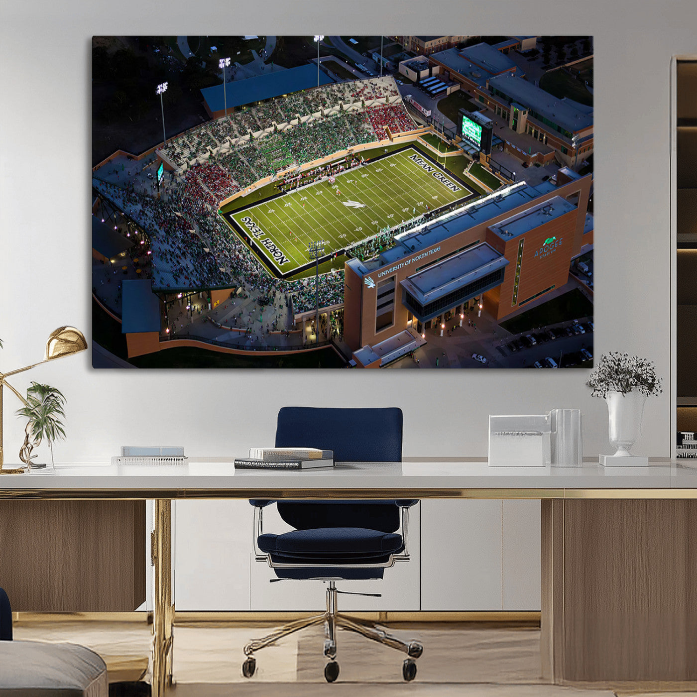 MGV-CV-36X24 - University of North Texas Mean Green Football Artwork, Football Team Print - Denton DATCU Stadium