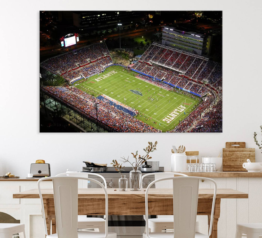 Aerial view of Florida Atlantic University Owls football stadium as a gallery-quality wall art canvas print.