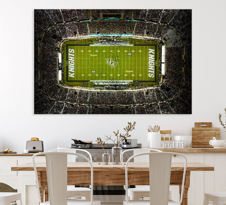 The UCF Knights Orlando Stadium Canvas Print, showcasing KNIGHTS in the end zones.