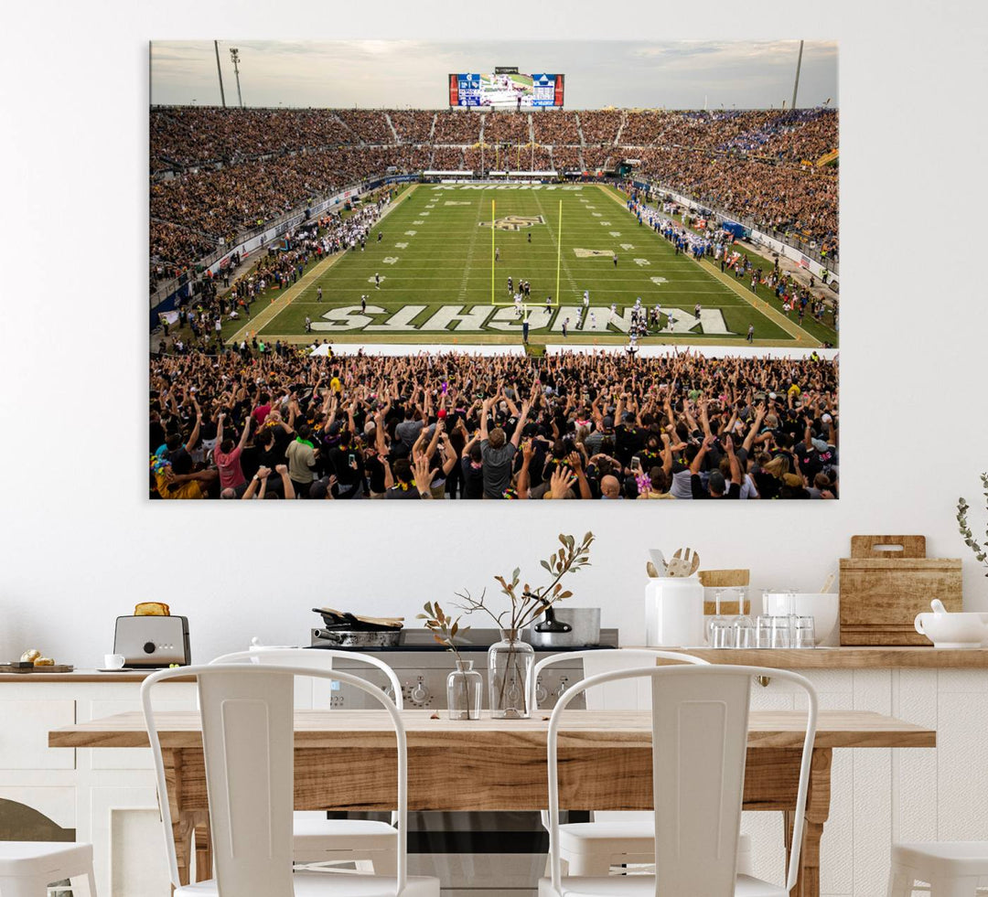 Gallery-quality wall art of the UCF Knights at Orlando FBC Mortgage Stadium, capturing a packed stadium and vibrant field.