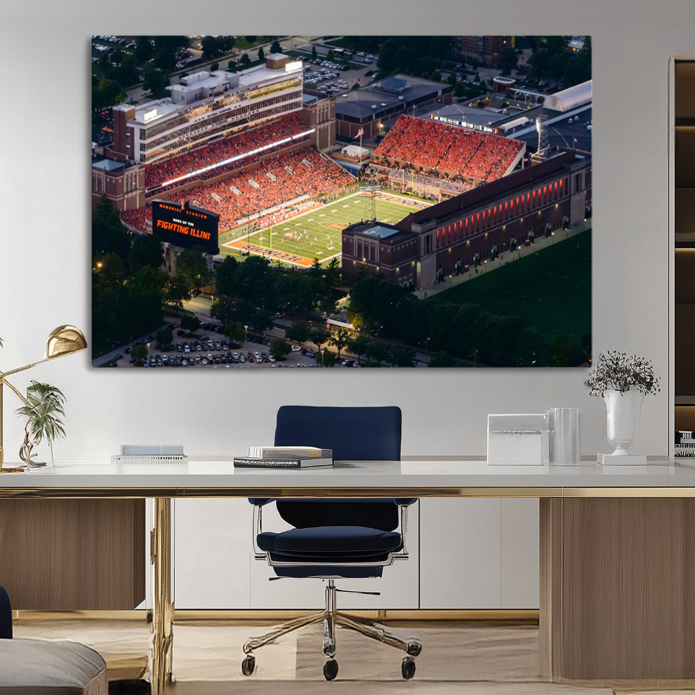 MGV-CV-36X24 - University of Illinois Fighting Illini Football Team Print - Champaign Illinois Memorial Stadium