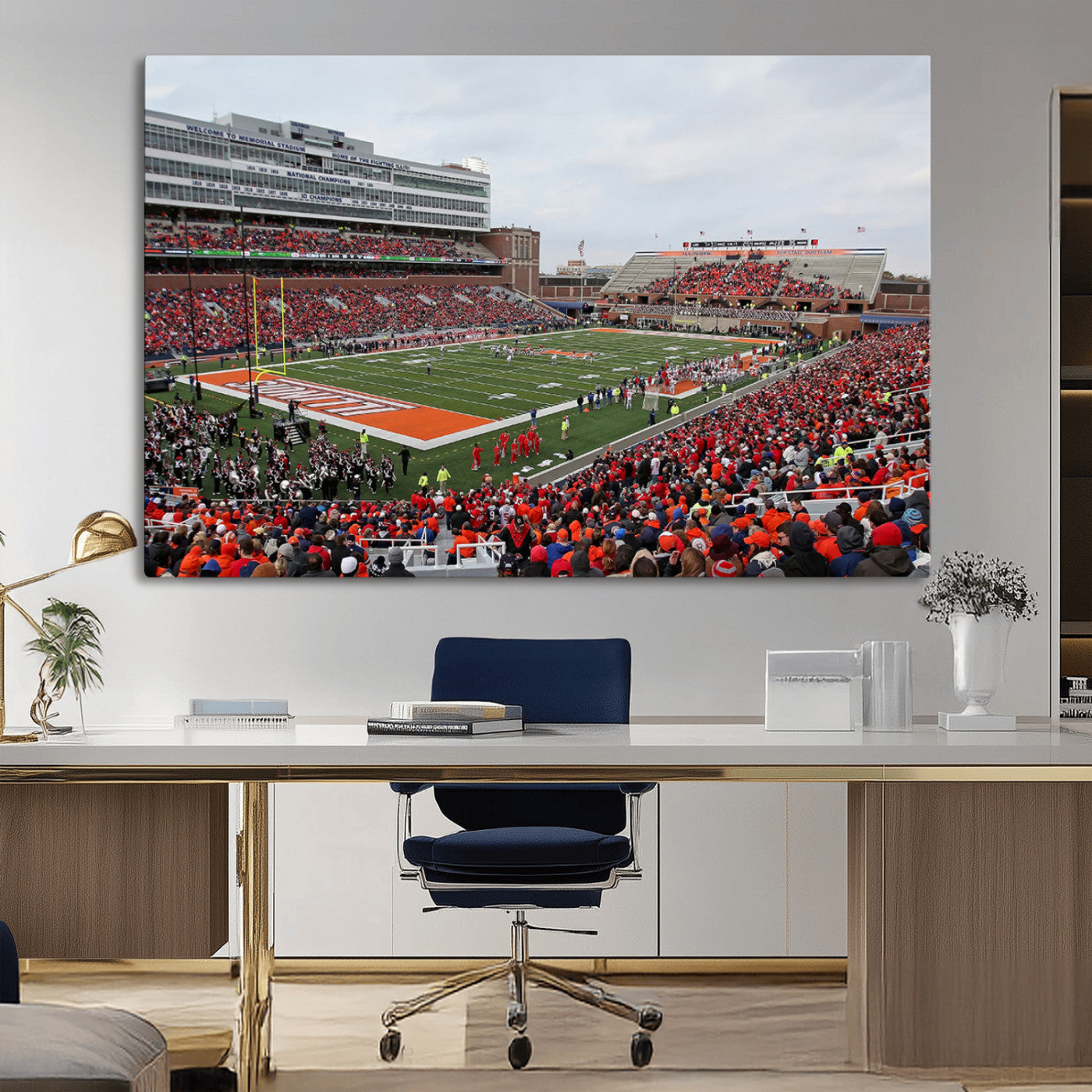 MGV-CV-36X24 - University of Illinois Fighting Illini Football Team Print - Champaign Illinois Memorial Stadium