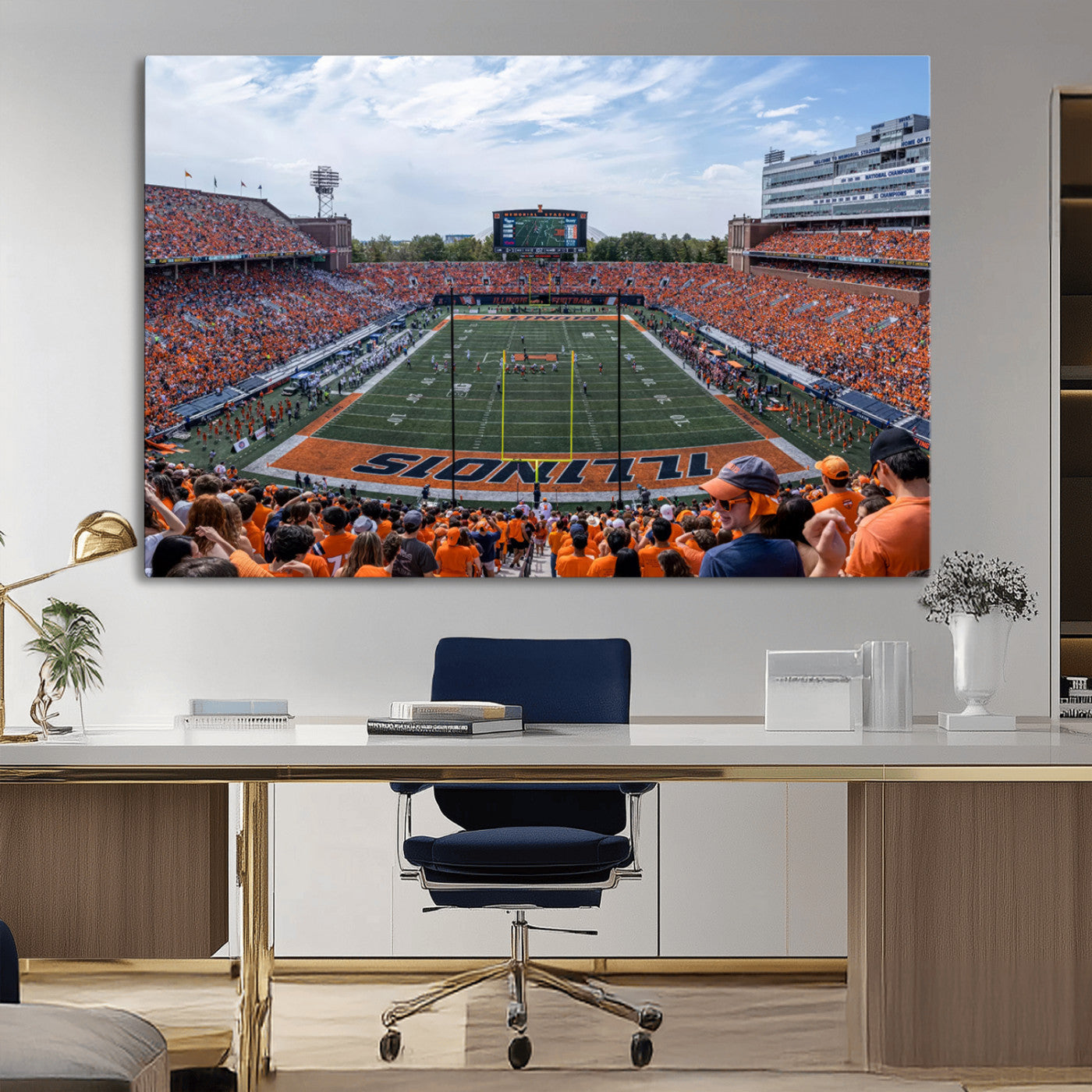 MGV-CV-36X24 - University of Illinois Fighting Illini Football Team Print Canvas - Champaign Illinois Memorial