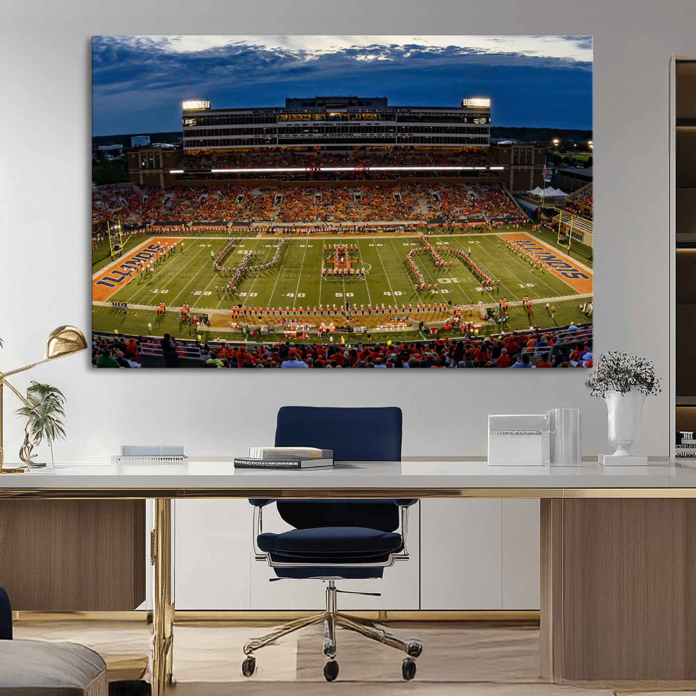 MGV-CV-36X24 - University of Illinois Fighting Illini Football Team Print - Champaign Illinois Memorial Stadium