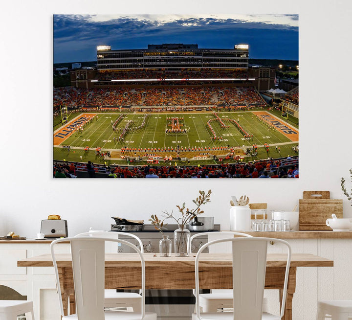 The University of Illinois band is depicted on a gallery-quality canvas wall art print.