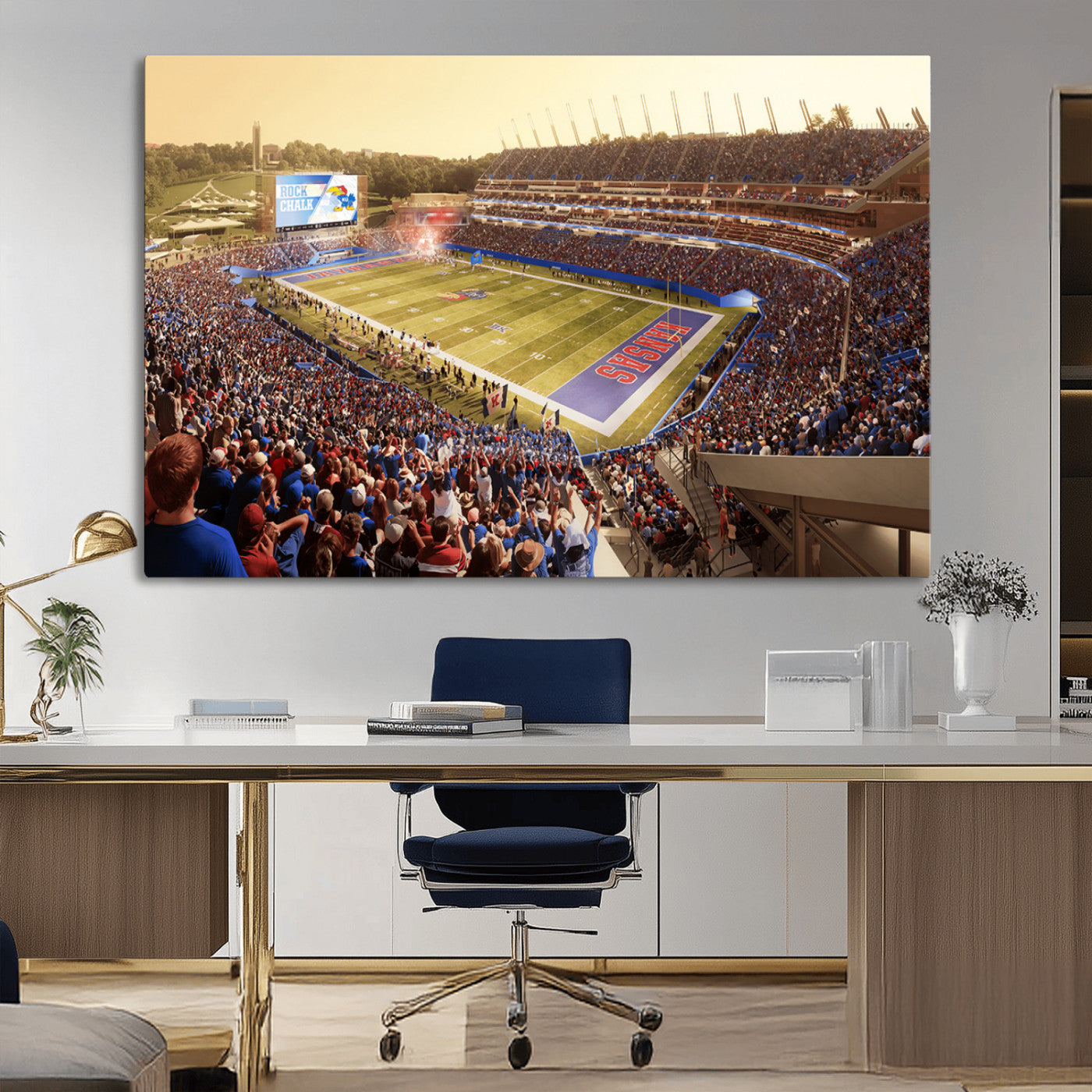 MGV-CV-36X24 - University of Kansas Jayhawks Football Team Print - Lawrence Kansas Memorial Stadium Wall Art Canvas