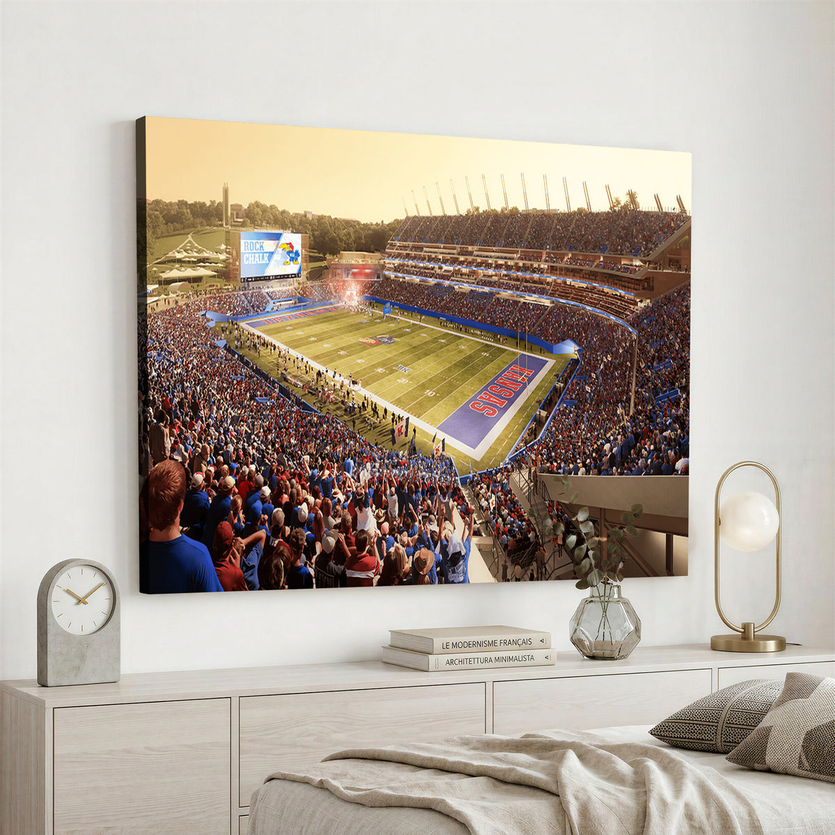 71731-MGV-CV-36X24 - University of Kansas Jayhawks Football Team Print - Lawrence Kansas Memorial Stadium Wall Art Canvas