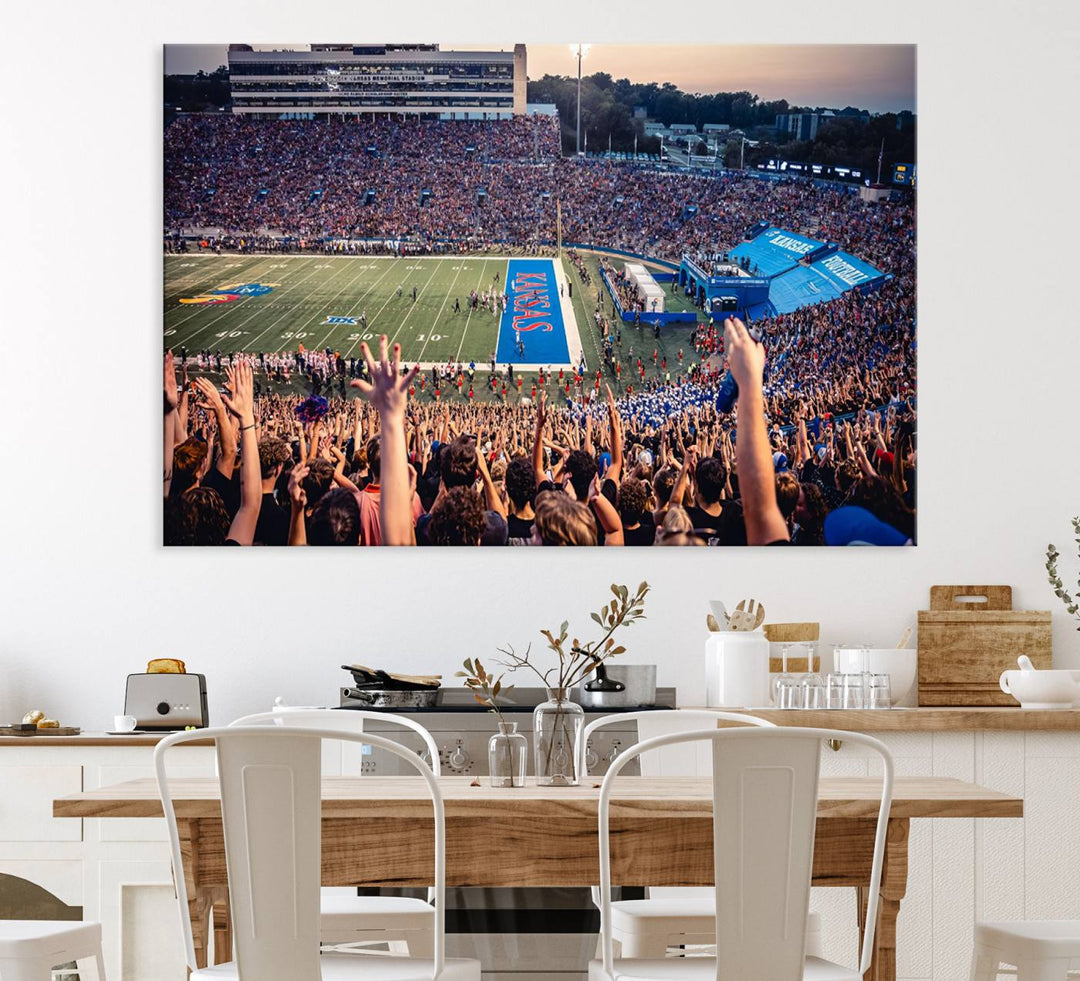 A canvas print of the University of Kansas Jayhawks Football Team.