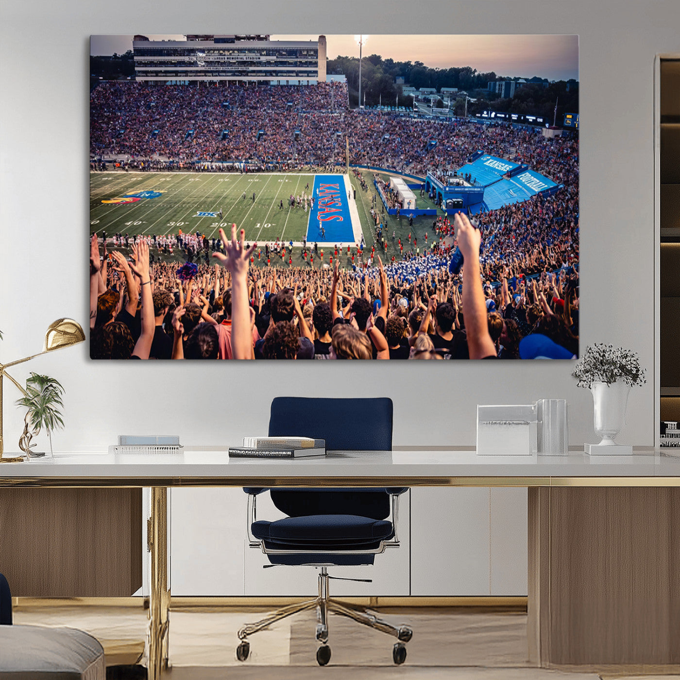 MGV-CV-36X24 - University of Kansas Jayhawks Football Team Art Print - Lawrence Kansas Memorial Stadium Wall Art